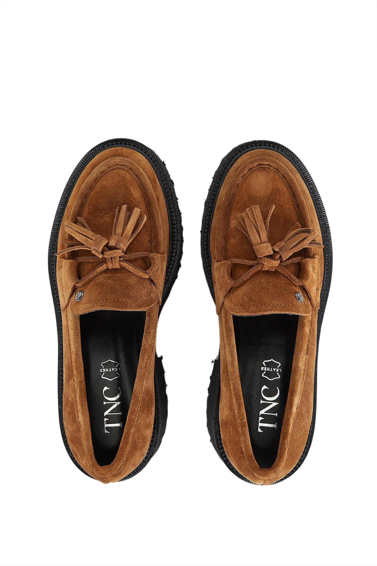 Tamer Tanca Kadın Hakiki Deri Taba Süet Loafer Ayakkabı