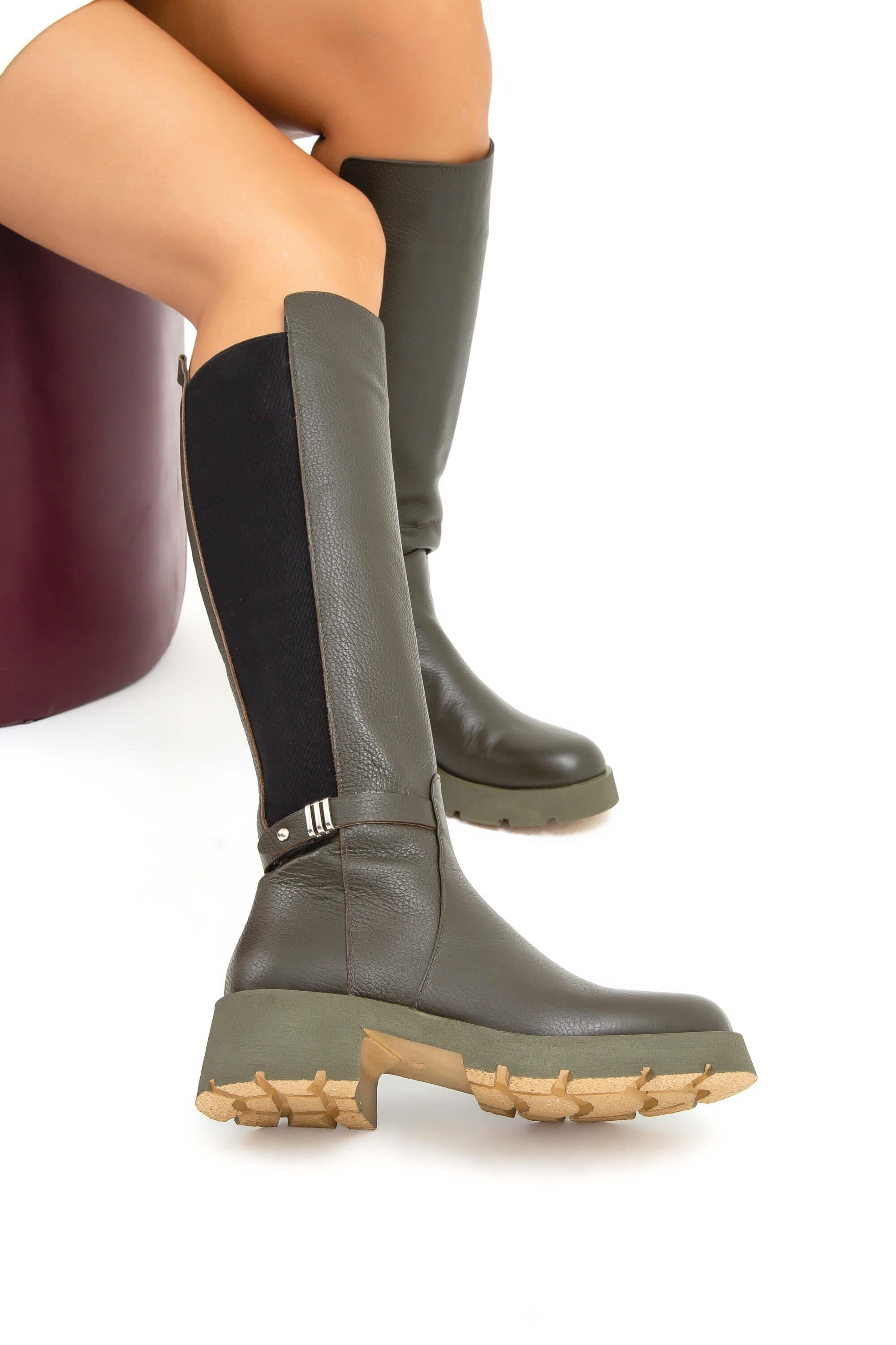 Tamer Tanca Kadın Hakiki Deri Yeşil Casual Çizme