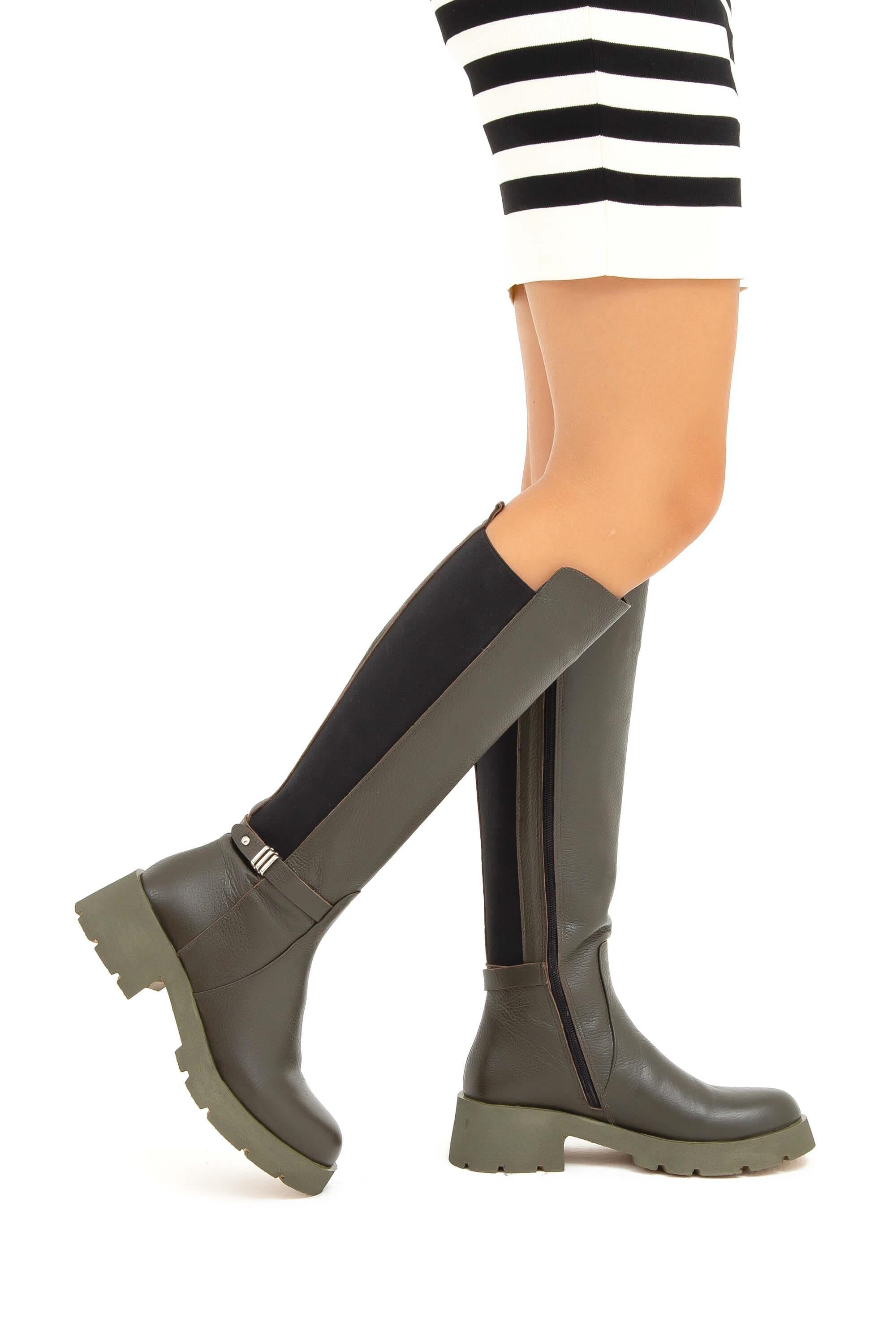 Tamer Tanca Kadın Hakiki Deri Yeşil Casual Çizme