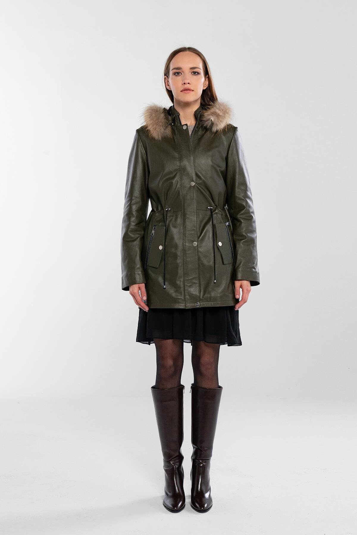 Tamer Tanca Kadın Hakiki Deri Yeşil Deri Mont