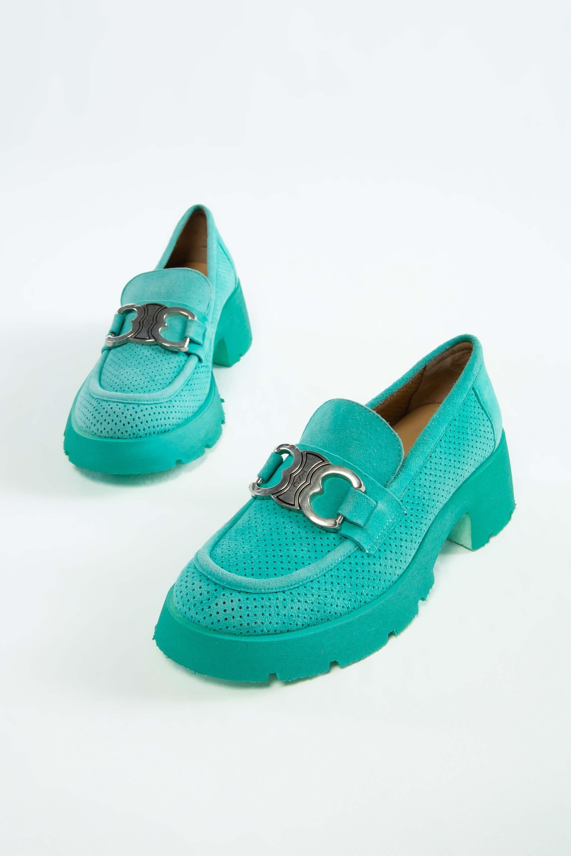 Tamer Tanca Kadın Hakiki Deri Yeşil Loafer Ayakkabı