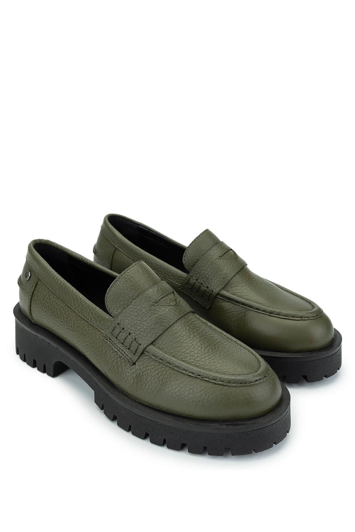 Tamer Tanca Kadın Hakiki Deri Yeşil Loafer Ayakkabı