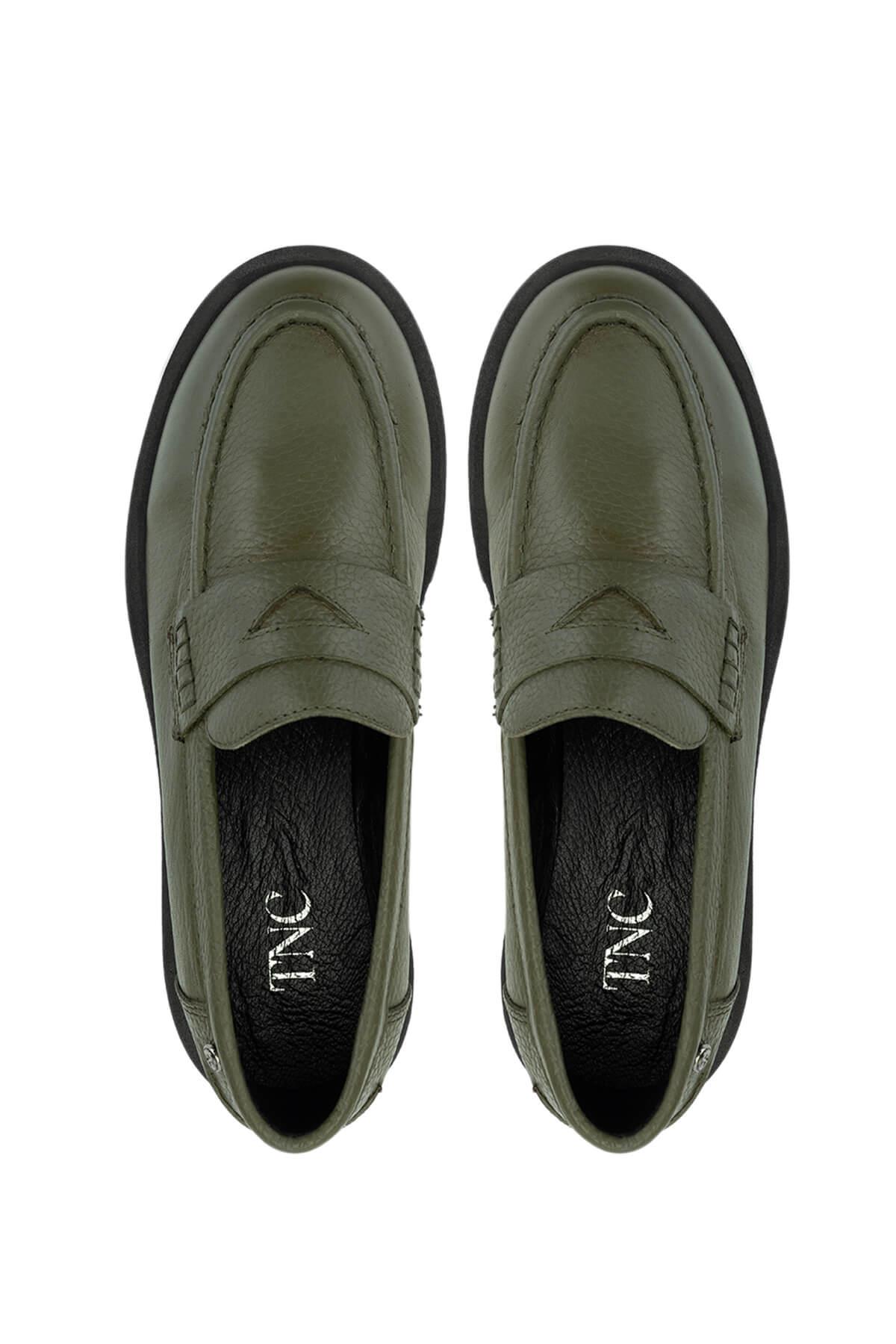 Tamer Tanca Kadın Hakiki Deri Yeşil Loafer Ayakkabı