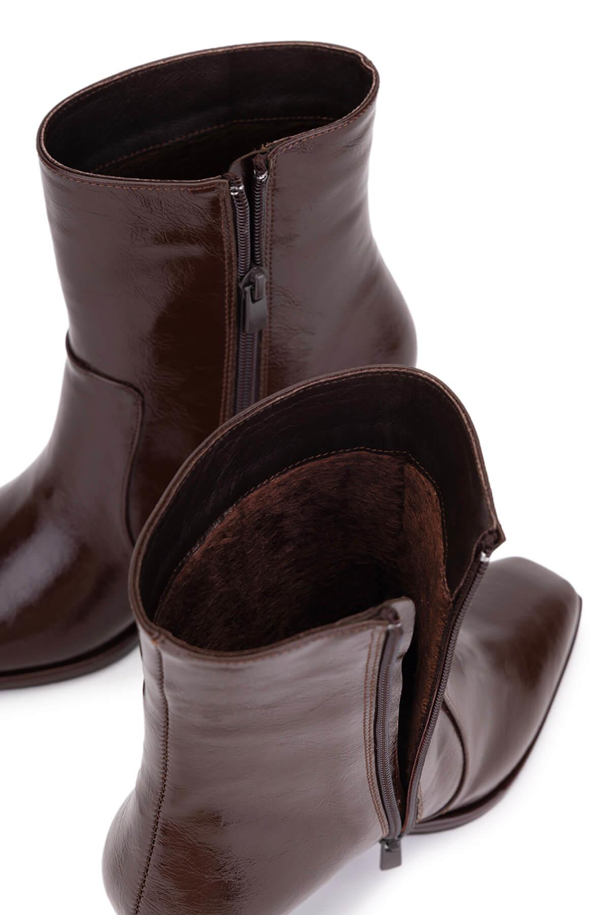 Tamer Tanca Kadın Kahverengi Rugan Topuklu Bot