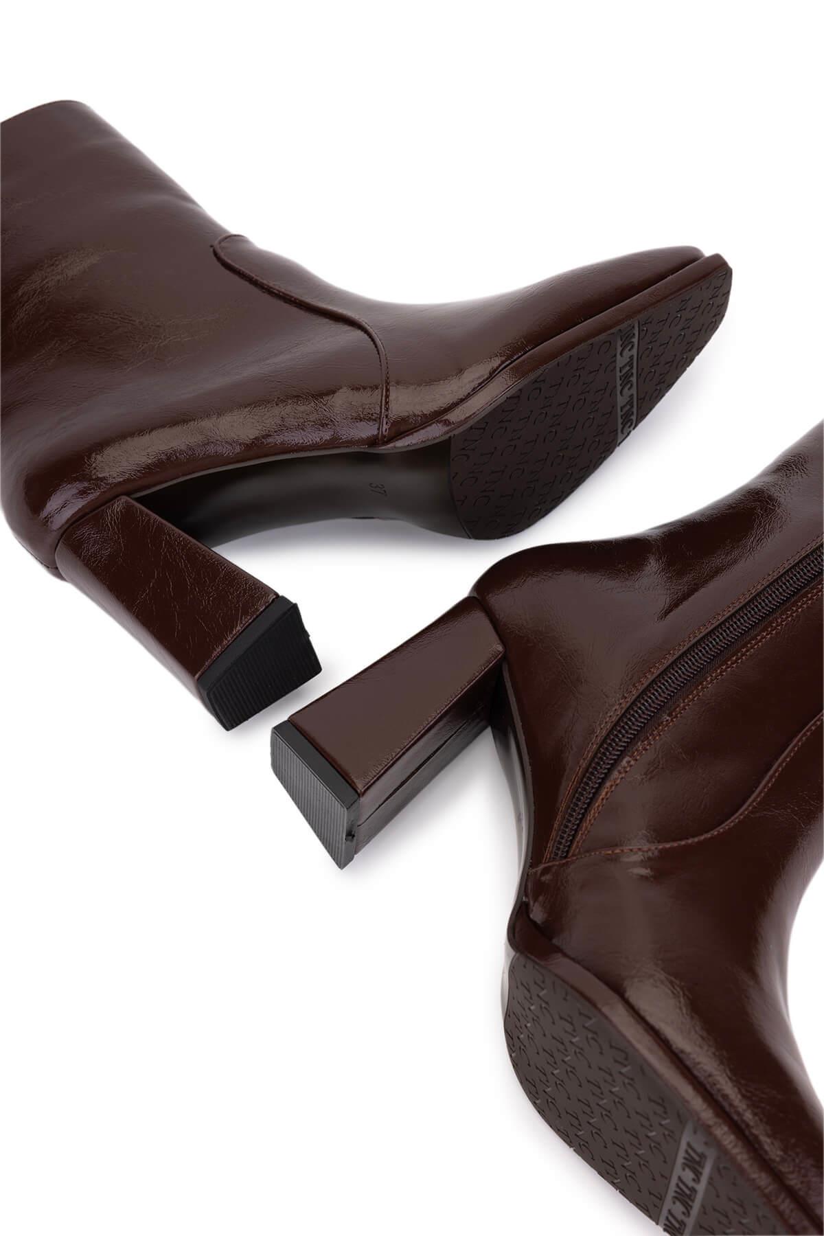 Tamer Tanca Kadın Kahverengi Rugan Topuklu Bot