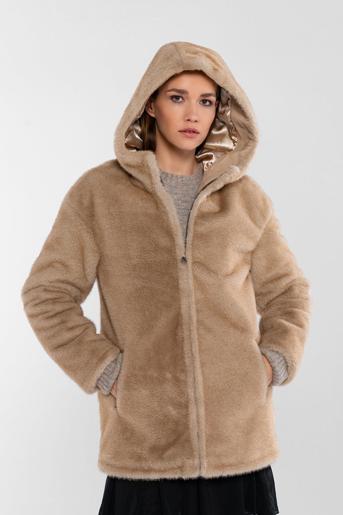 Tamer Tanca Kadın Peluş Vizon  Kumaş Mont Deri Mont