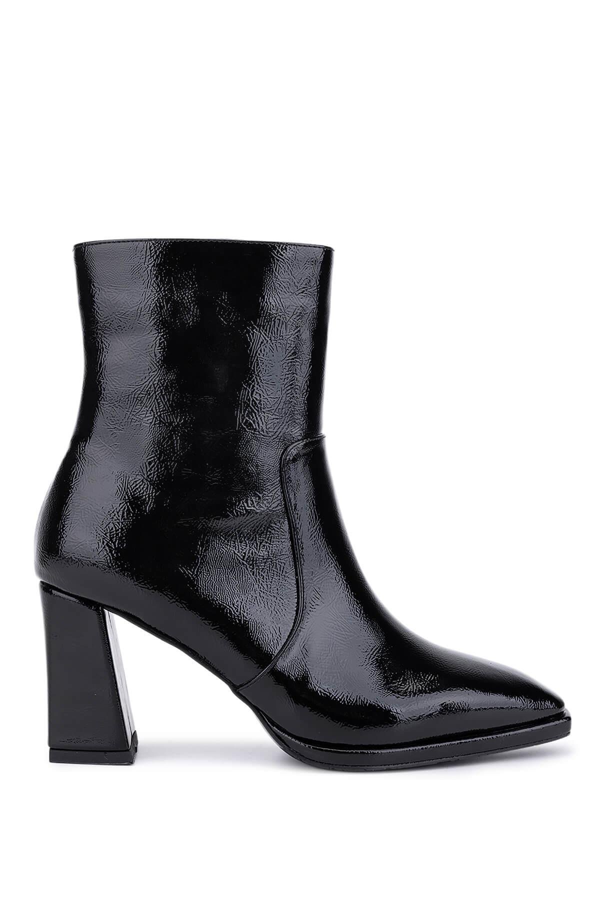 Tamer Tanca Kadın Siyah Kırışık Rugan Topuklu Bot