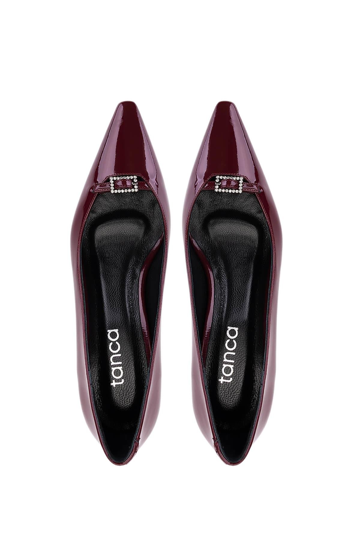 Tamer Tanca Kadın Suni Deri Bordo Rugan Topuklu Ayakkabı