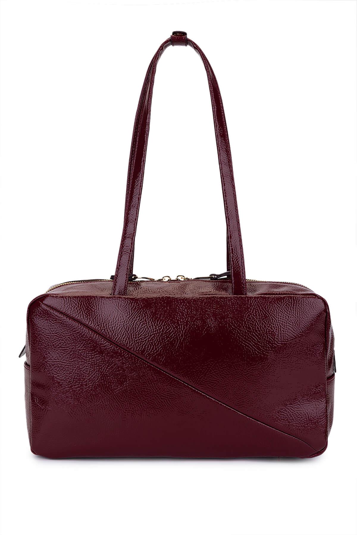 Tamer Tanca Kadın Suni Deri Bordo Rugan Kol Çantası