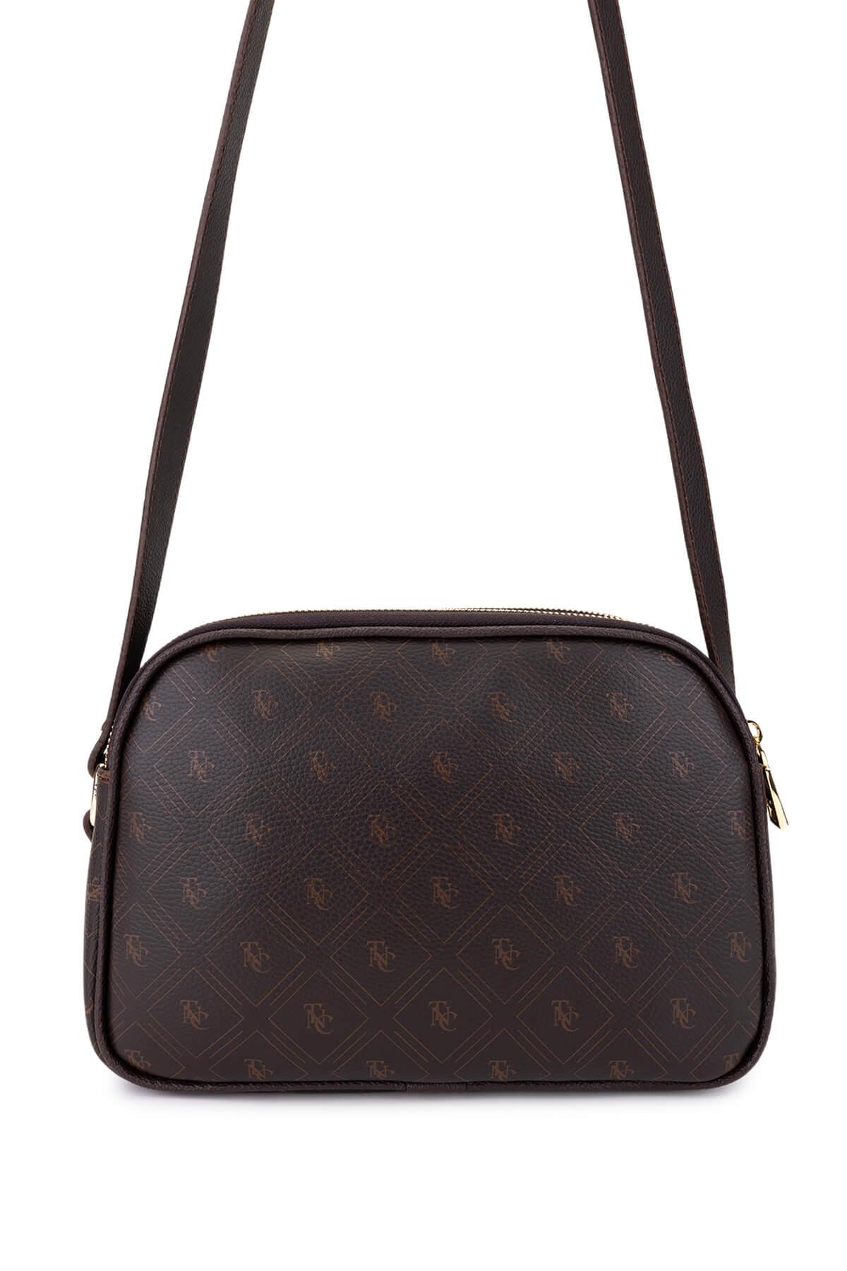 Tamer Tanca Kadın Suni Deri Kahverengi Desen Postacı Çanta