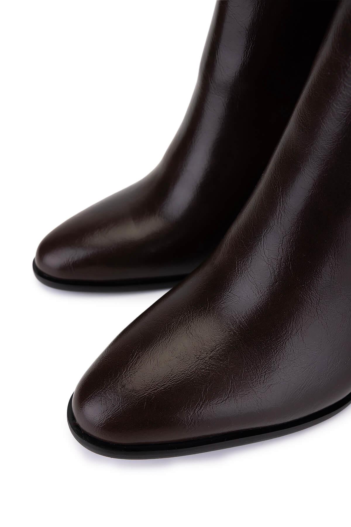 Tamer Tanca Kadın Suni Deri Kahverengi Topuklu Çizme