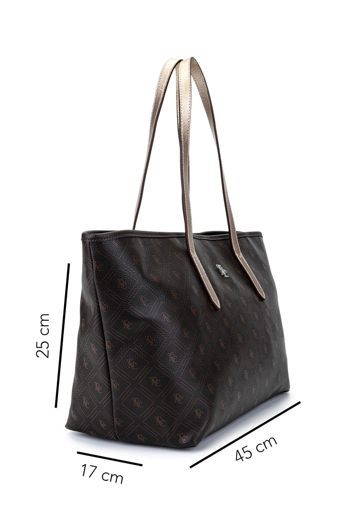 Tamer Tanca Kadın Suni Deri Kahverengi Desen Kol Çantası