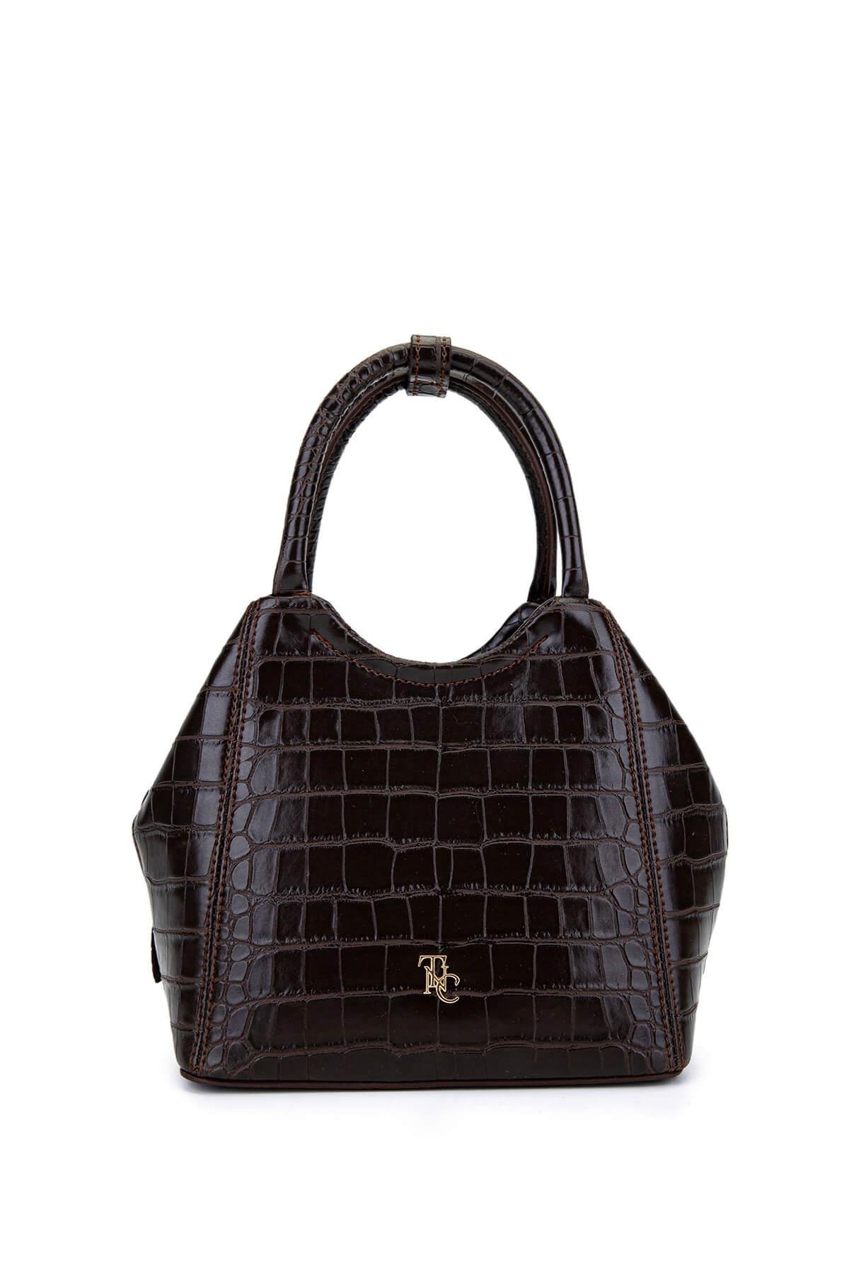 Tamer Tanca Kadın Suni Deri Kahverengi Kroko Kol Çantası