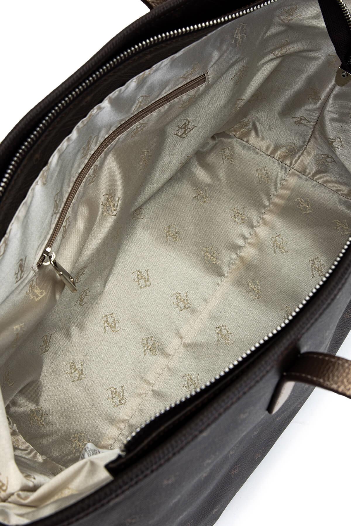 Tamer Tanca Kadın Suni Deri Kahverengi Desen Kol Çantası