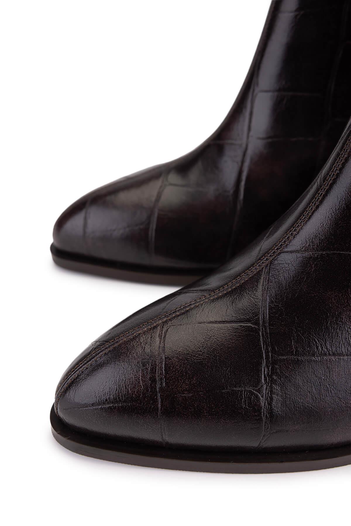 Tamer Tanca Kadın Suni Deri Kahverengi Kroko Topuklu Bot