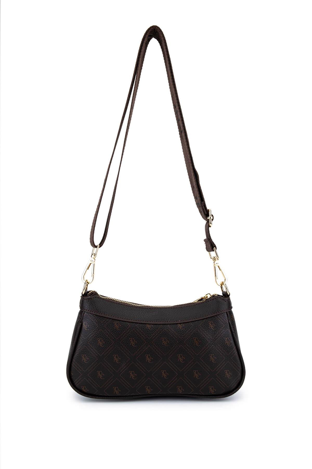 Tamer Tanca Kadın Suni Deri Kahverengi Desen Postacı Çanta