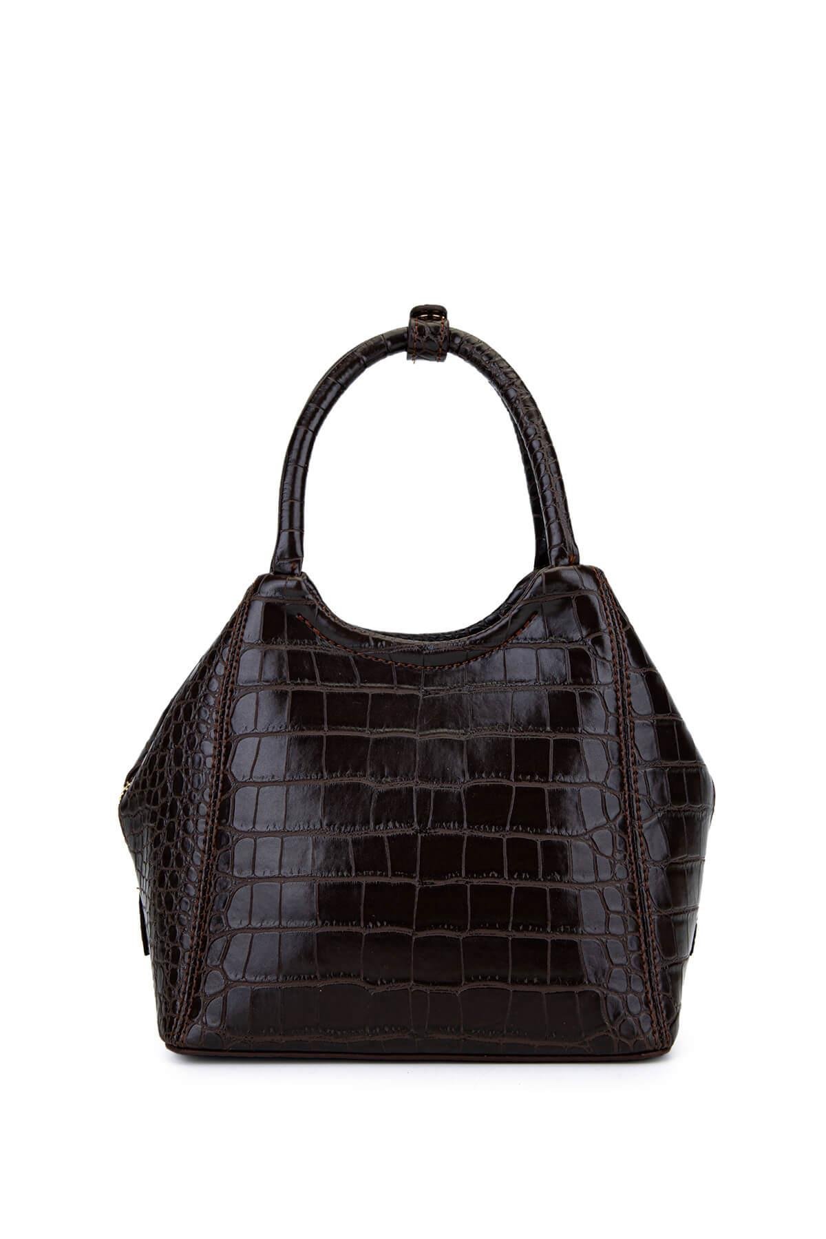 Tamer Tanca Kadın Suni Deri Kahverengi Kroko Kol Çantası