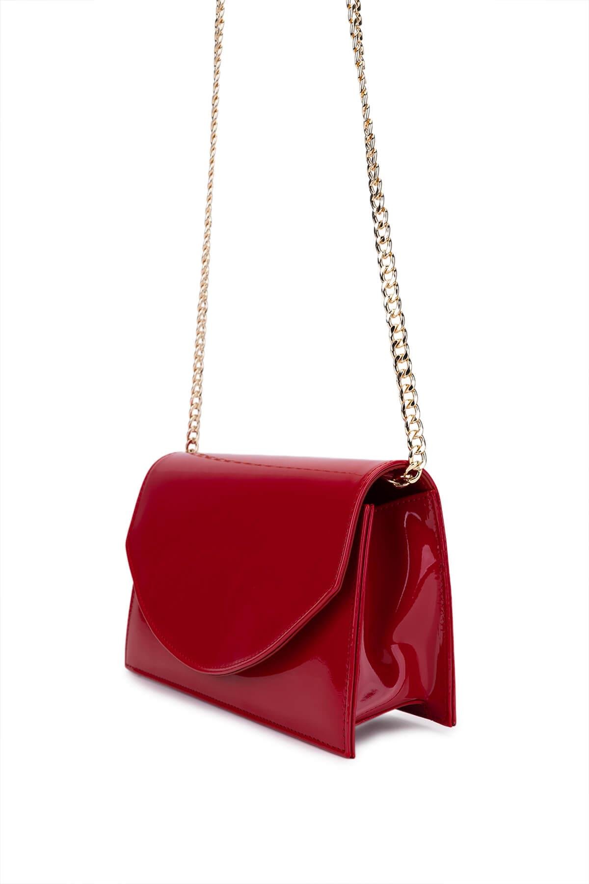 Tamer Tanca Kadın Suni Deri Kırmızı Rugan Kol Çantası