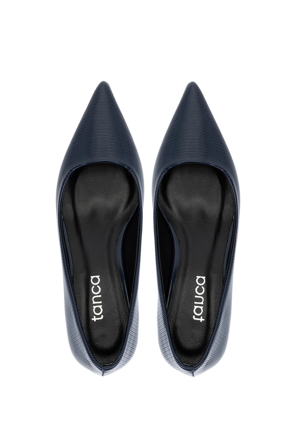 Tamer Tanca Kadın Suni Deri Lacivert Topuklu Ayakkabı