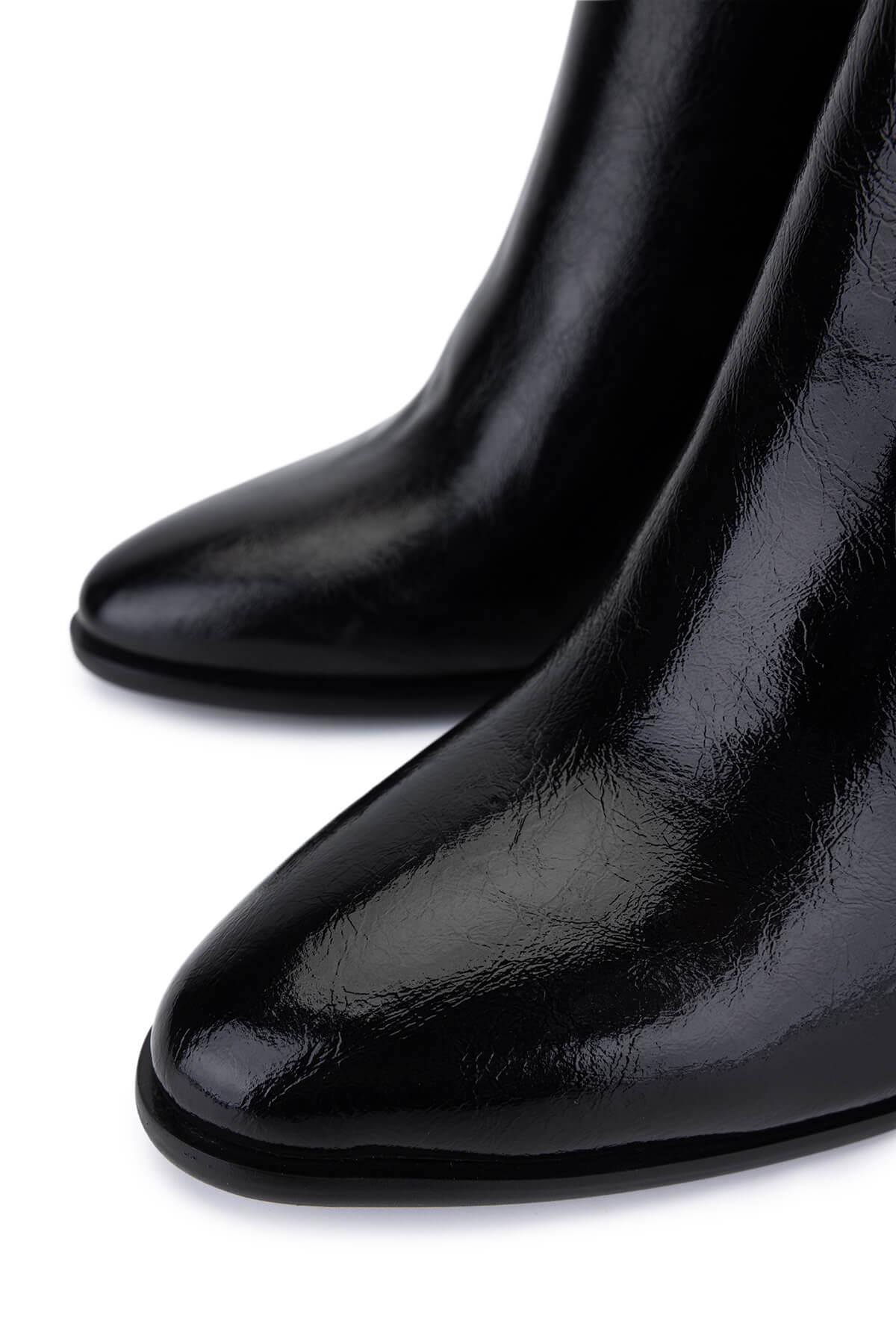 Tamer Tanca Kadın Suni Deri Siyah Deri Topuklu Çizme