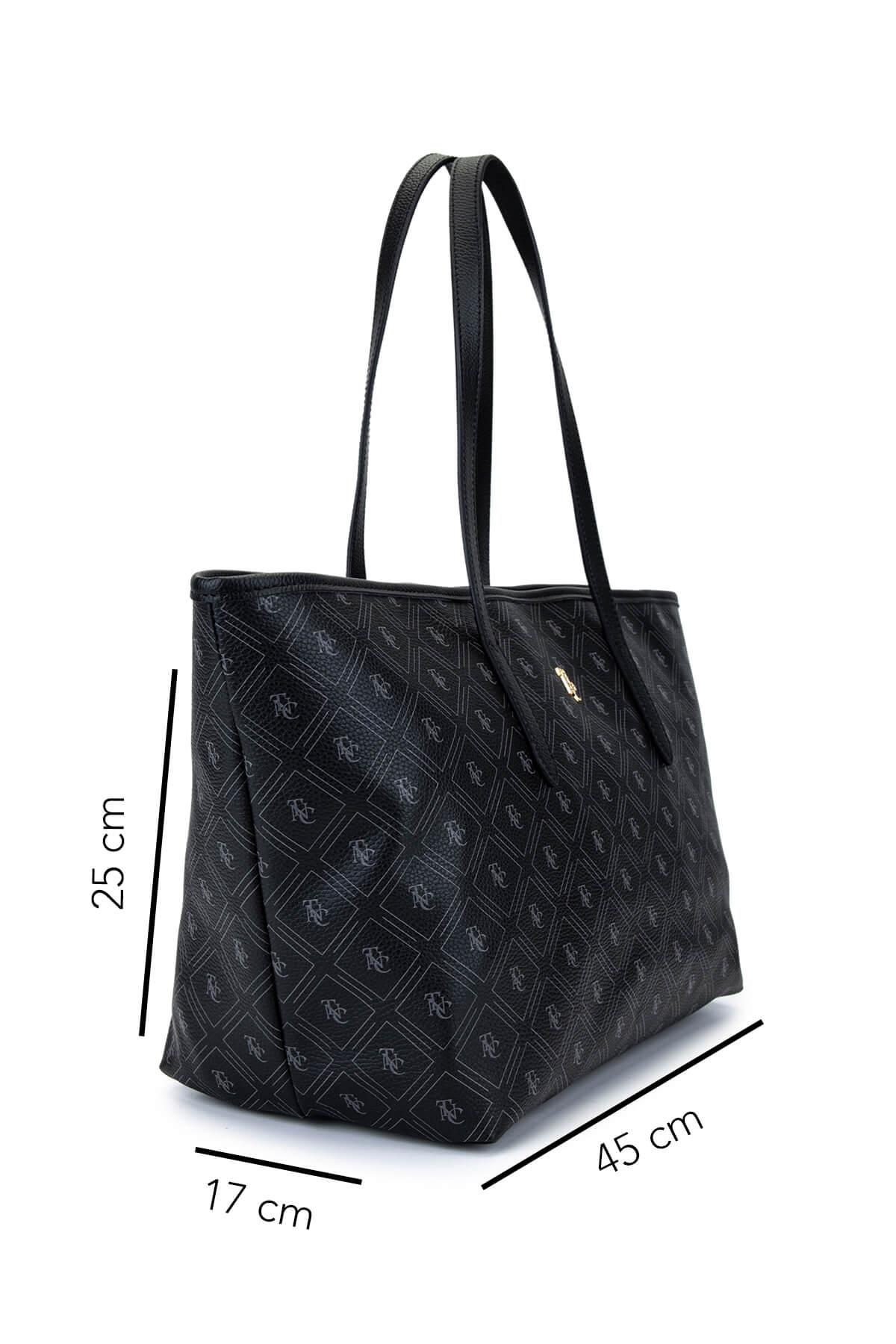 Tamer Tanca Kadın Suni Deri Siyah Desen Kol Çantası