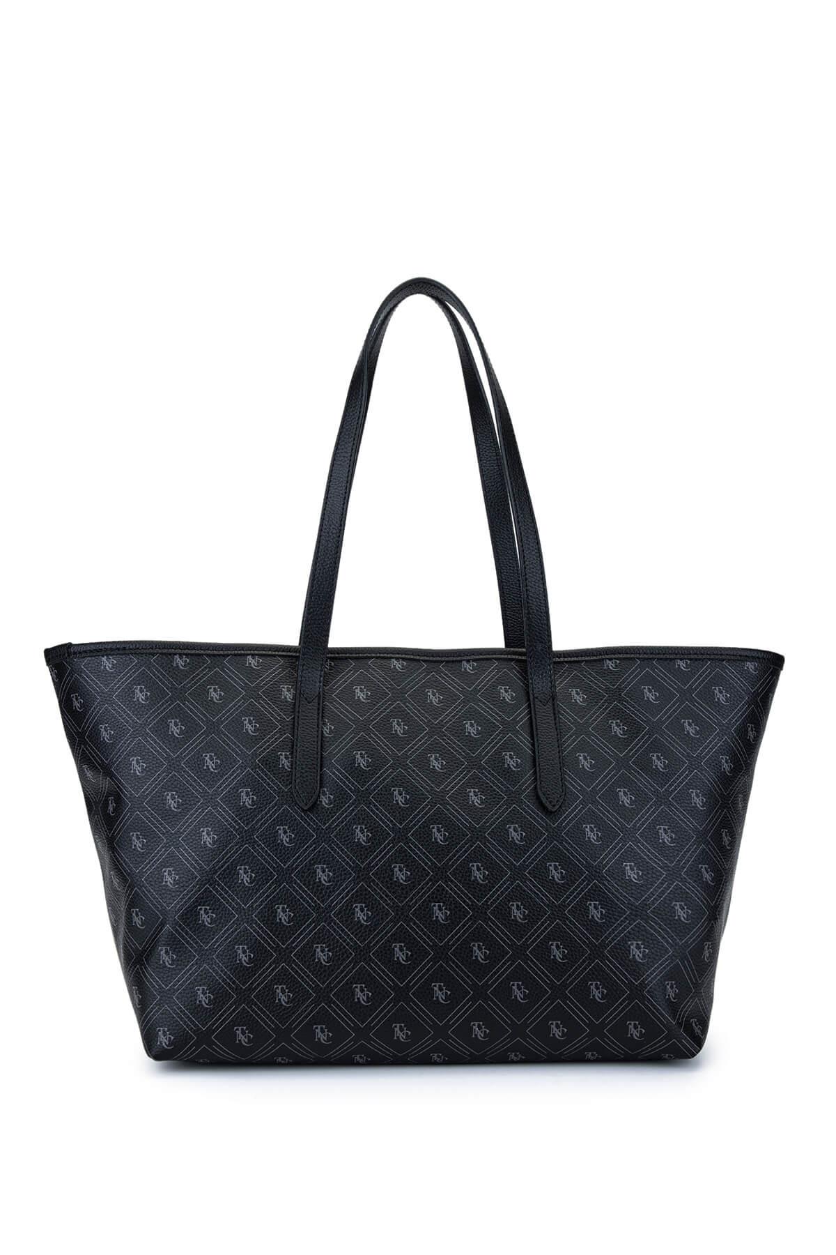 Tamer Tanca Kadın Suni Deri Siyah Desen Kol Çantası