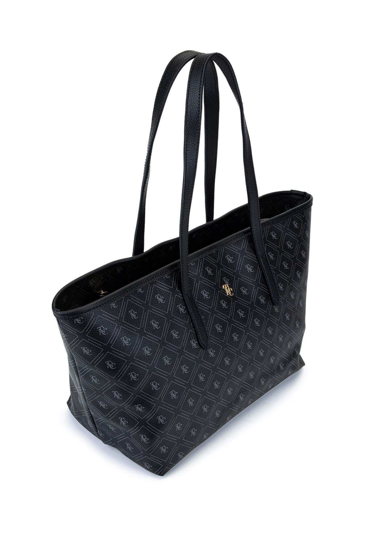 Tamer Tanca Kadın Suni Deri Siyah Desen Kol Çantası