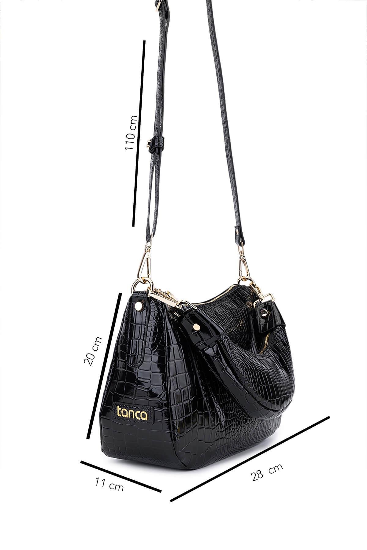 Tamer Tanca Kadın Suni Deri Siyah Kroko Omuz Çanta