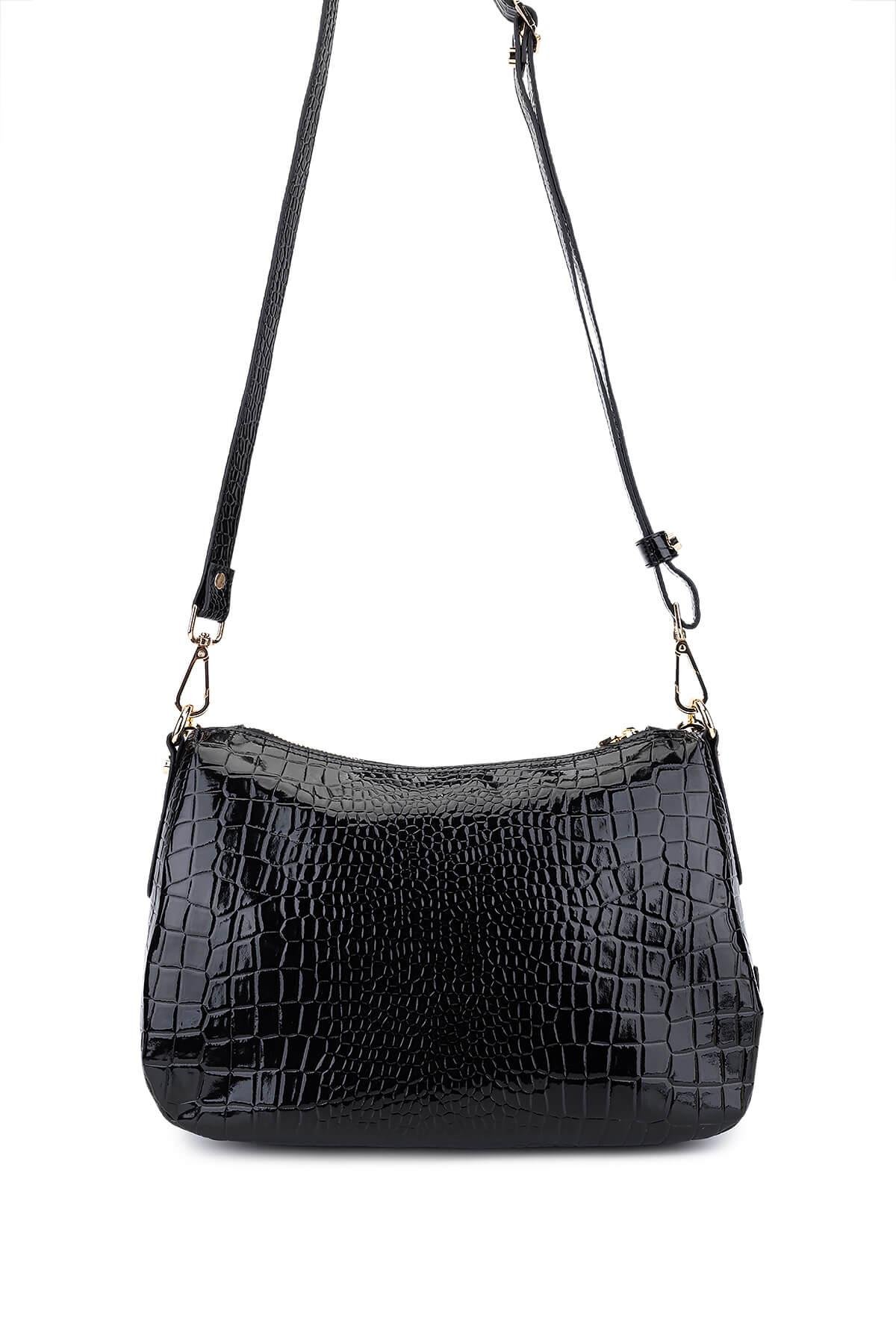 Tamer Tanca Kadın Suni Deri Siyah Kroko Omuz Çanta