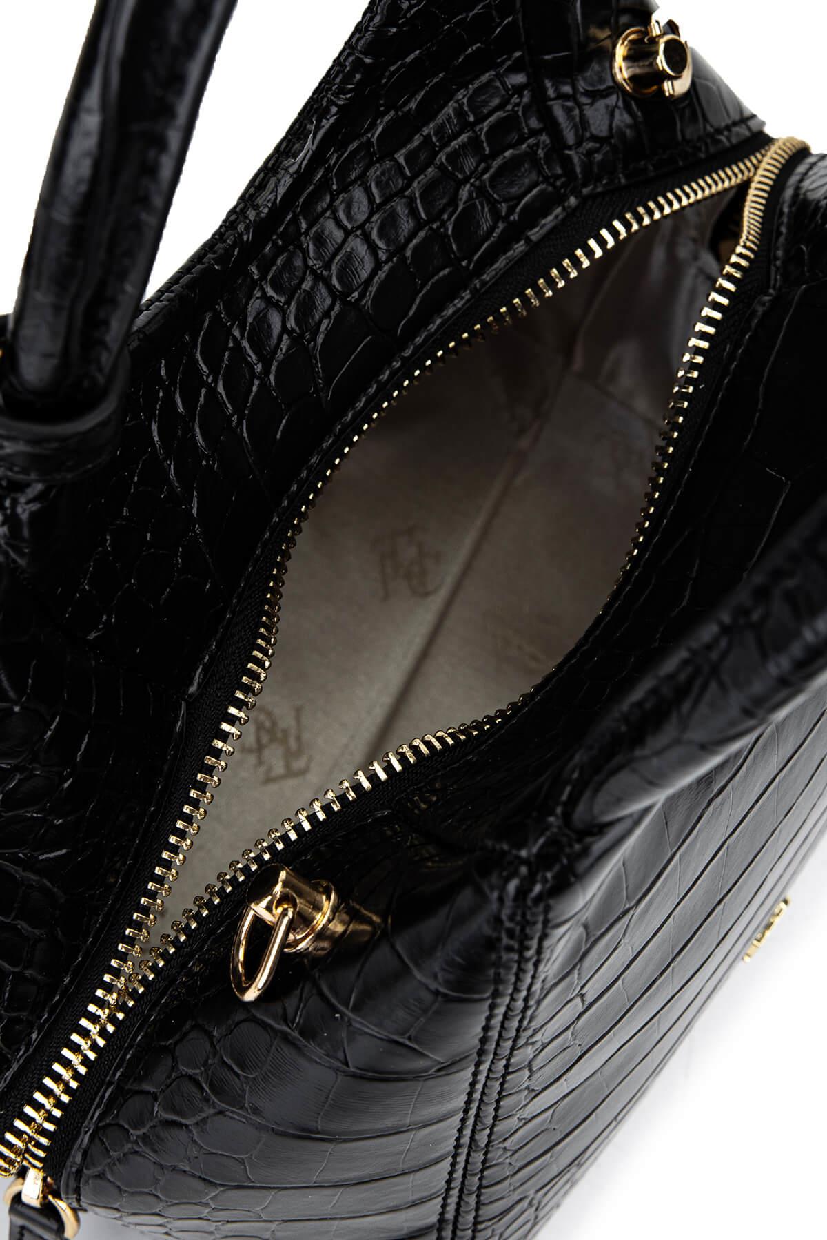 Tamer Tanca Kadın Suni Deri Siyah Kroko Kol Çantası