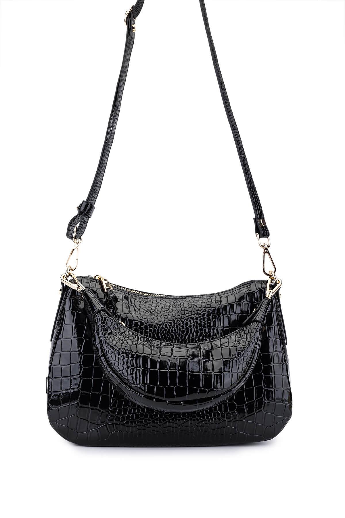 Tamer Tanca Kadın Suni Deri Siyah Kroko Omuz Çanta