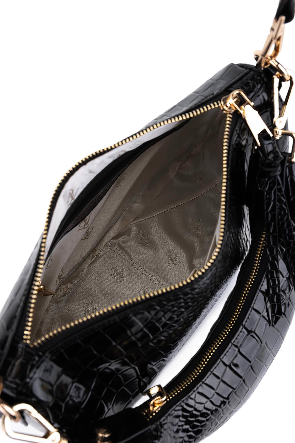 Tamer Tanca Kadın Suni Deri Siyah Kroko Omuz Çanta