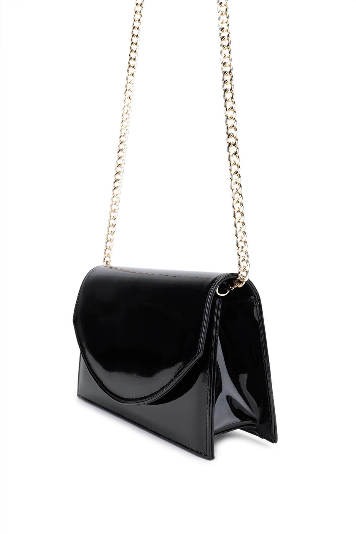 Tamer Tanca Kadın Suni Deri Siyah Rugan Kol Çantası