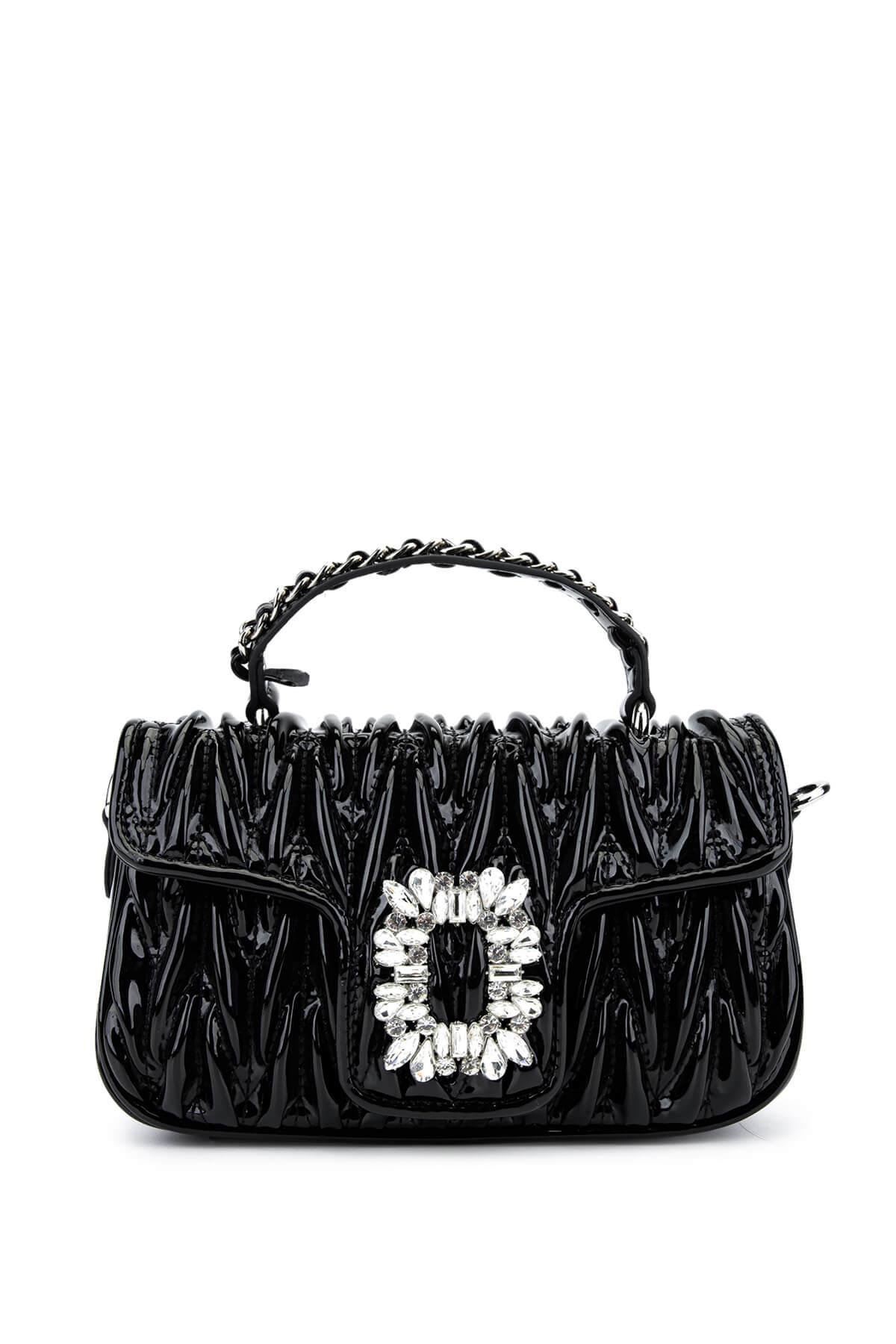 Tamer Tanca Kadın Suni Deri Siyah Rugan Omuz Çanta