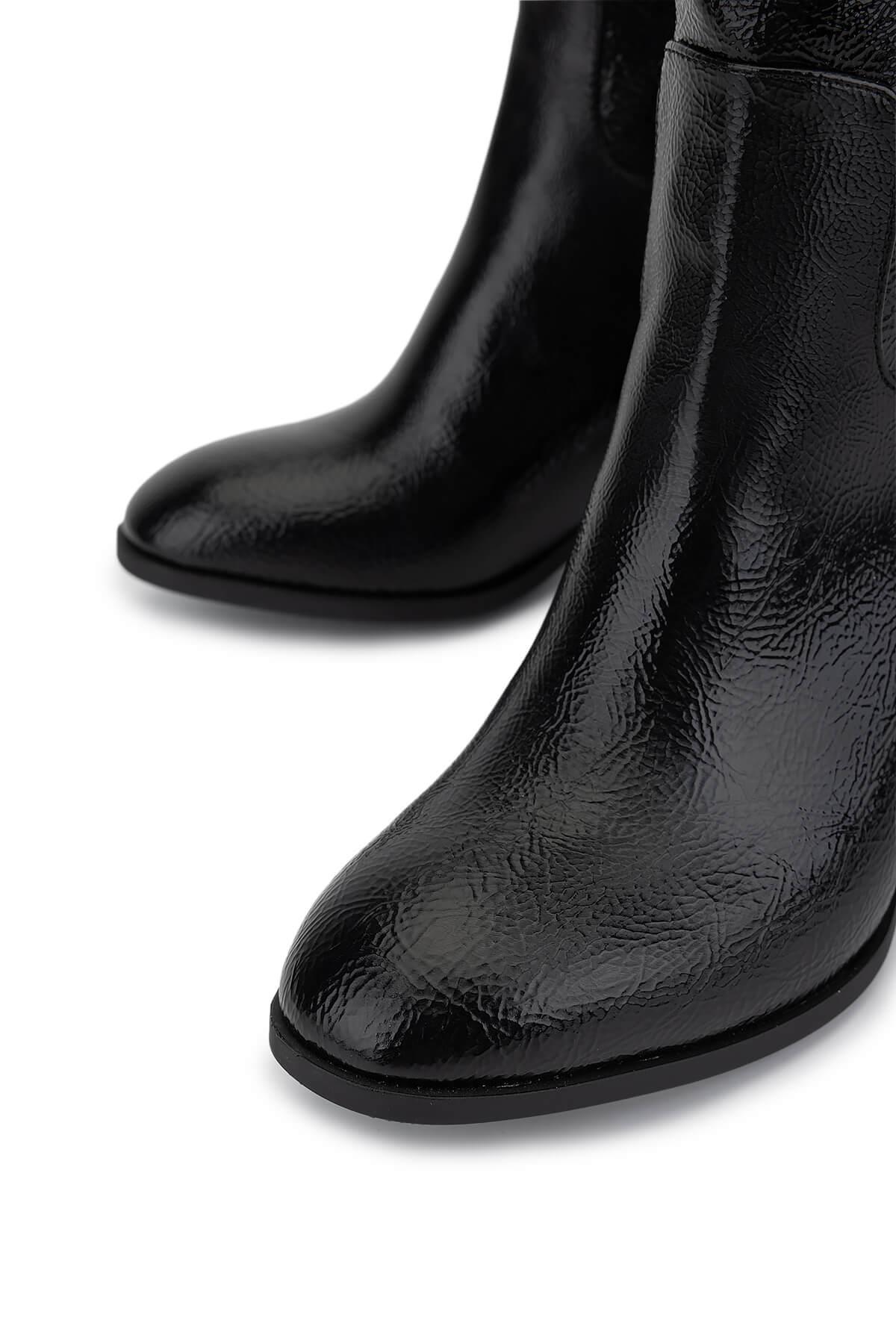 Tamer Tanca Kadın Suni Deri Siyah Rugan Topuklu Çizme