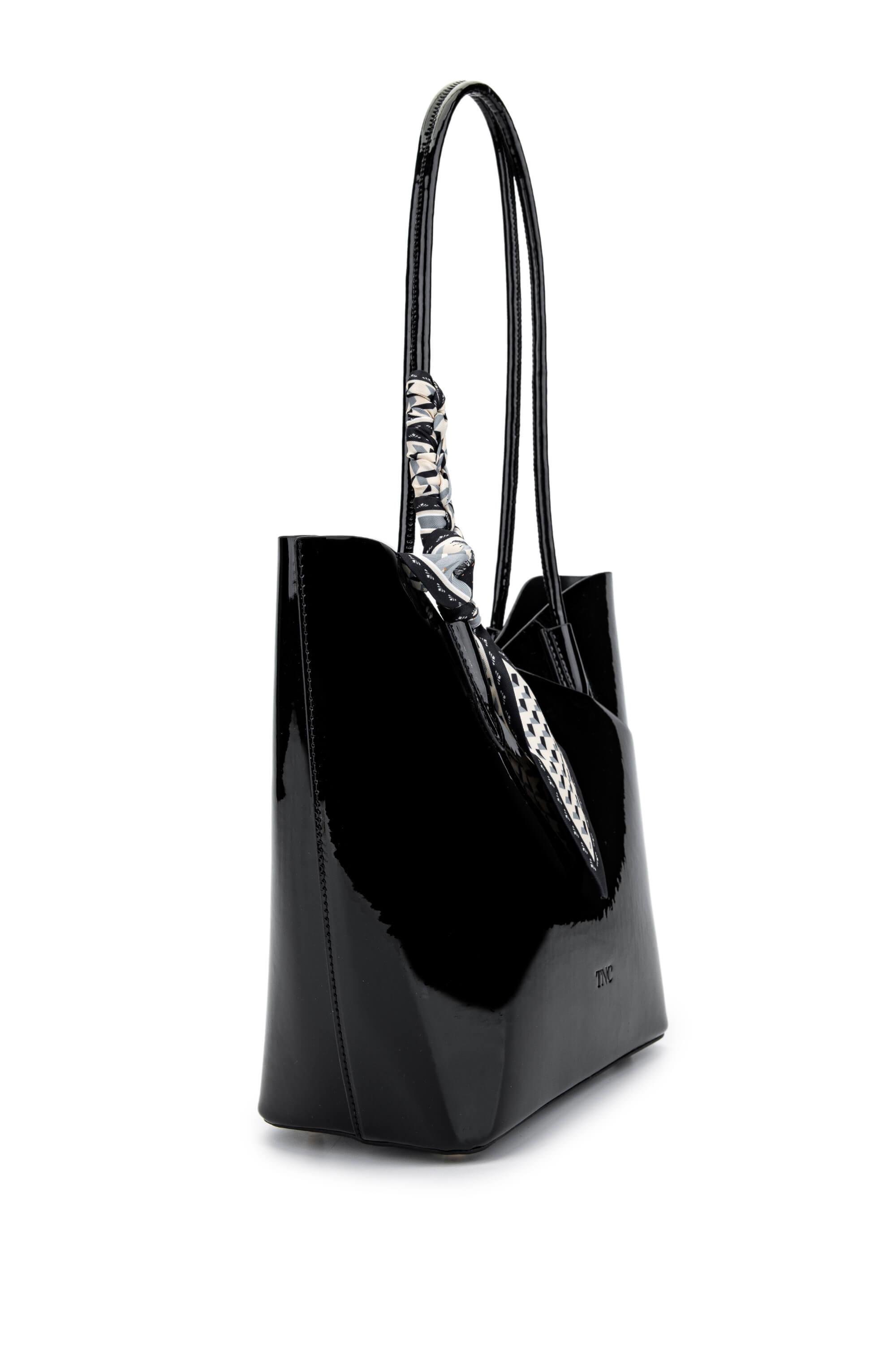 Tamer Tanca Kadın Suni Deri Siyah Rugan Kol Çantası