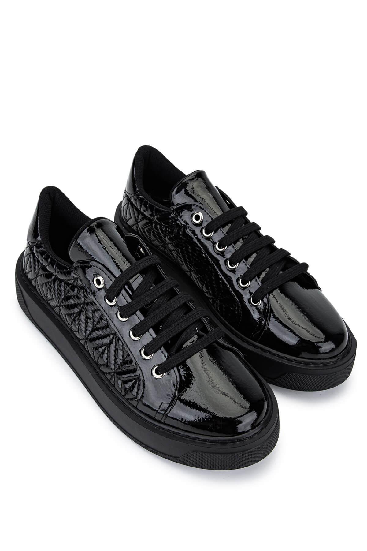 Tamer Tanca Kadın Suni Deri Siyah Rugan Sneakers & Spor Ayakkabı