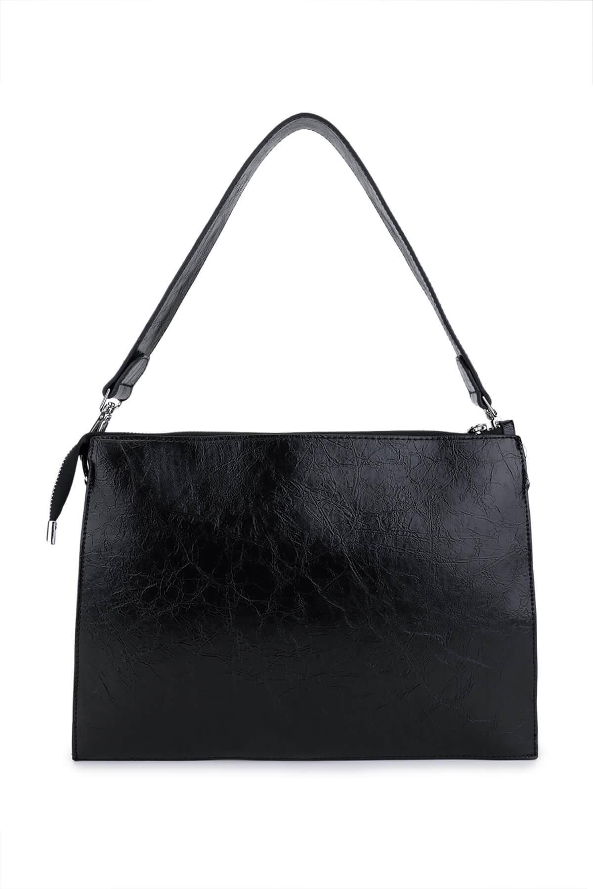 Tamer Tanca Kadın Suni Deri Siyah Rugan Kol Çantası