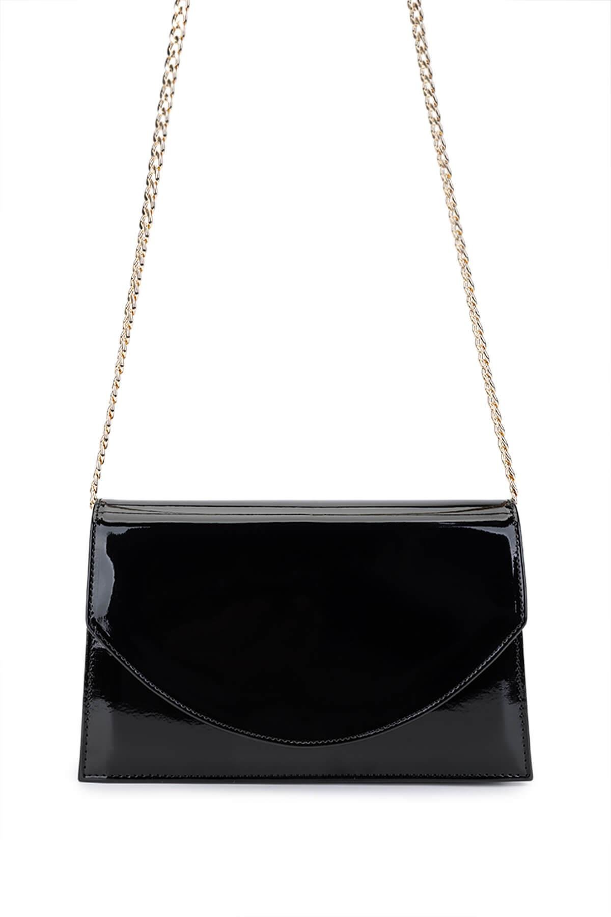 Tamer Tanca Kadın Suni Deri Siyah Rugan Kol Çantası