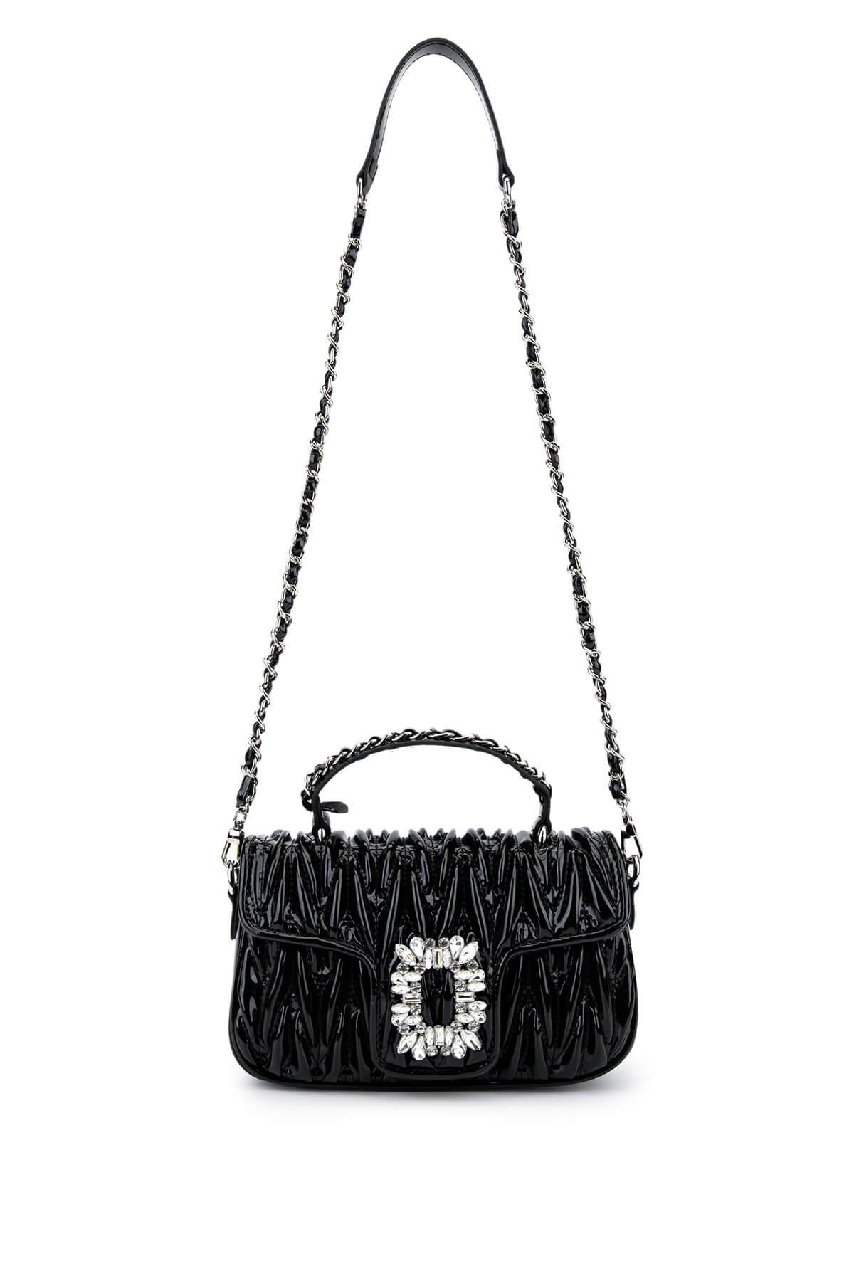 Tamer Tanca Kadın Suni Deri Siyah Rugan Omuz Çanta