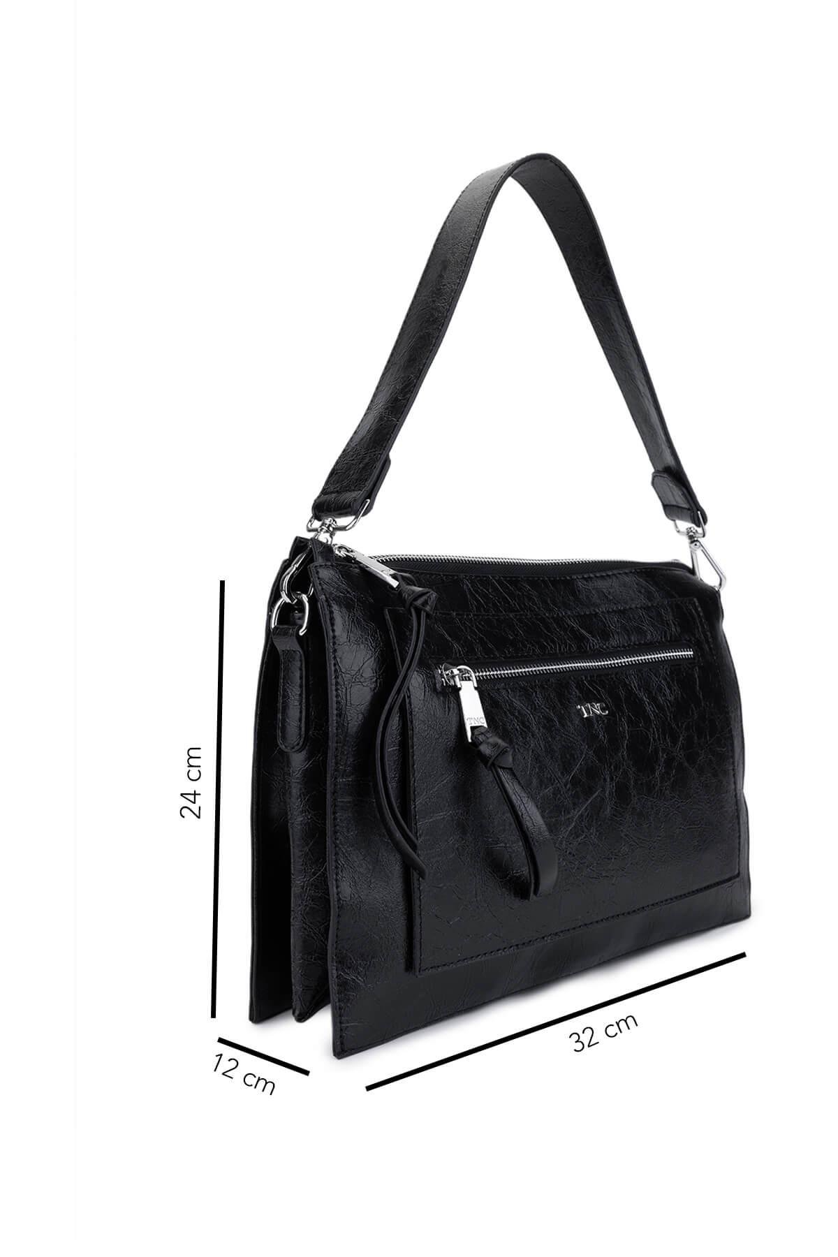 Tamer Tanca Kadın Suni Deri Siyah Rugan Kol Çantası