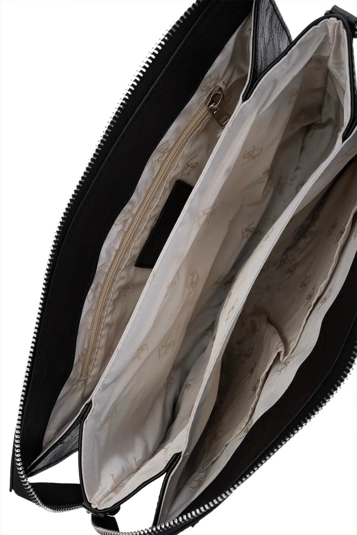 Tamer Tanca Kadın Suni Deri Siyah Rugan Kol Çantası