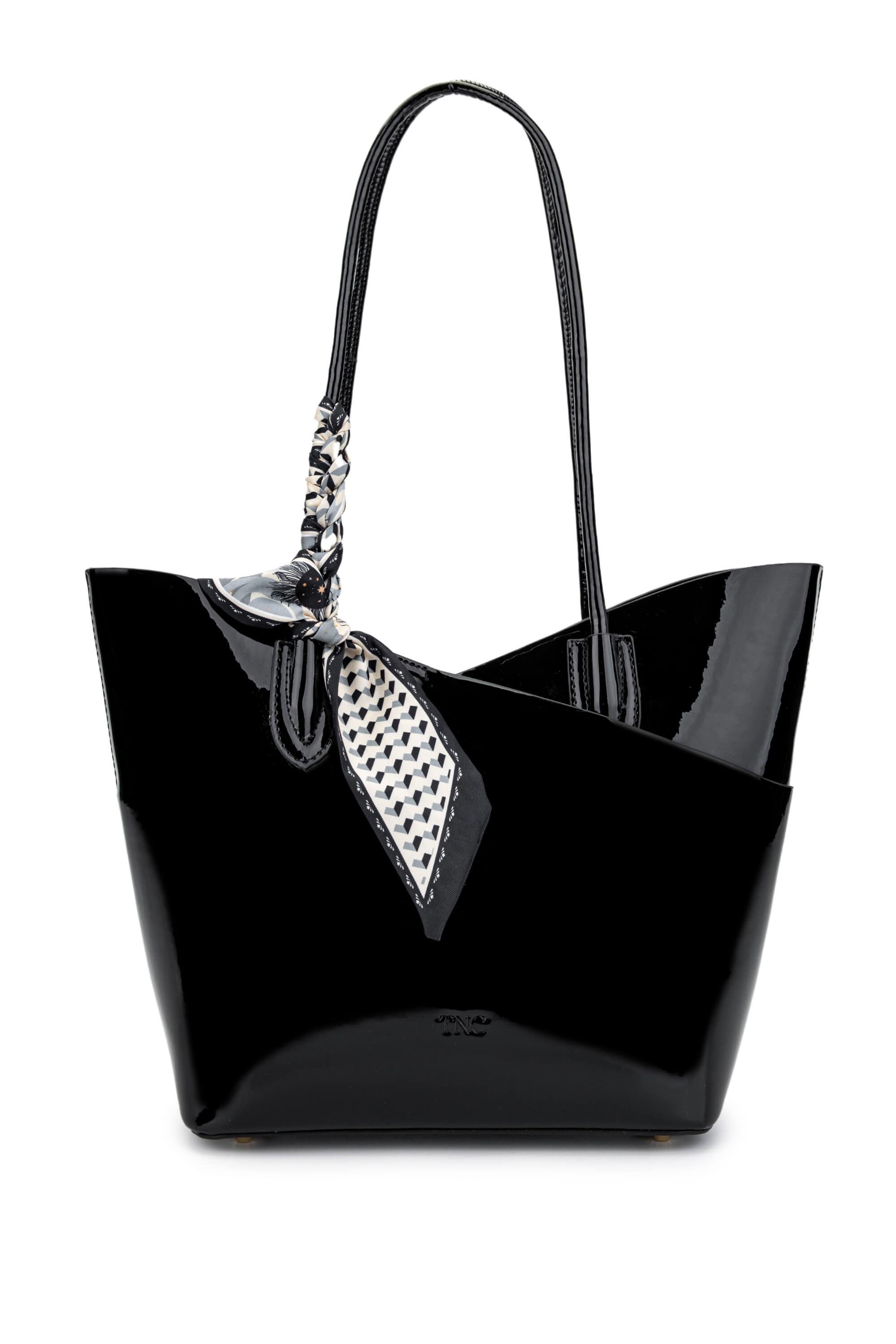 Tamer Tanca Kadın Suni Deri Siyah Rugan Kol Çantası