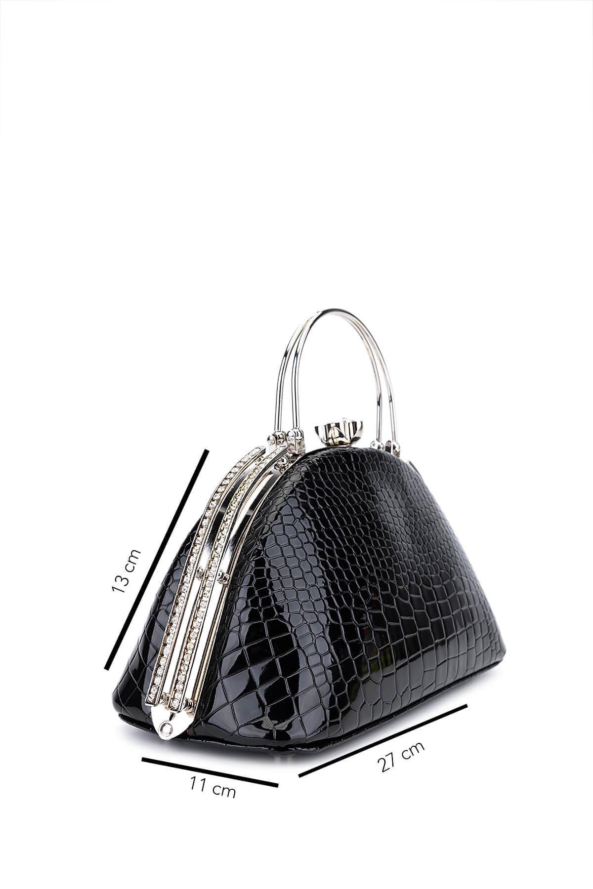 Tamer Tanca Kadın Suni Deri Siyah Rugan Abiye Çanta