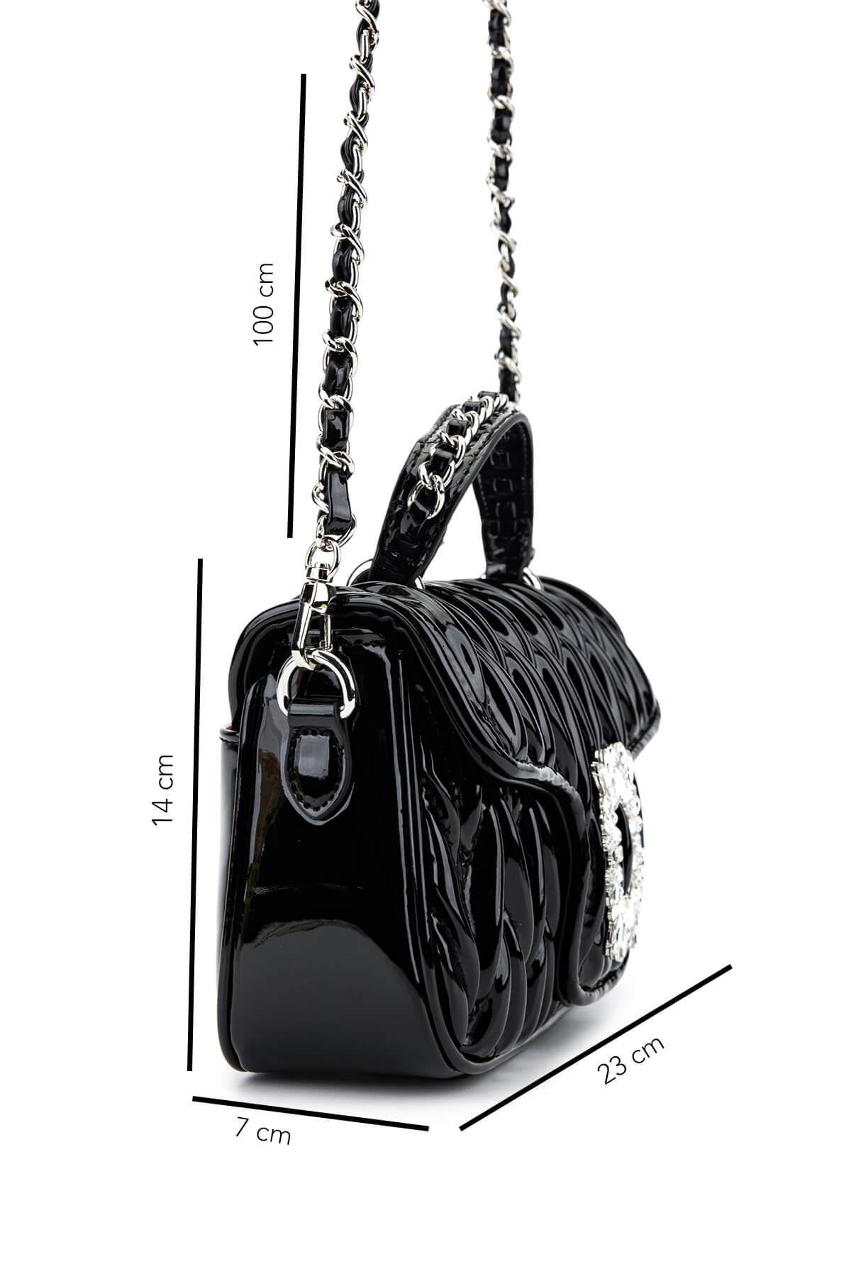 Tamer Tanca Kadın Suni Deri Siyah Rugan Omuz Çanta