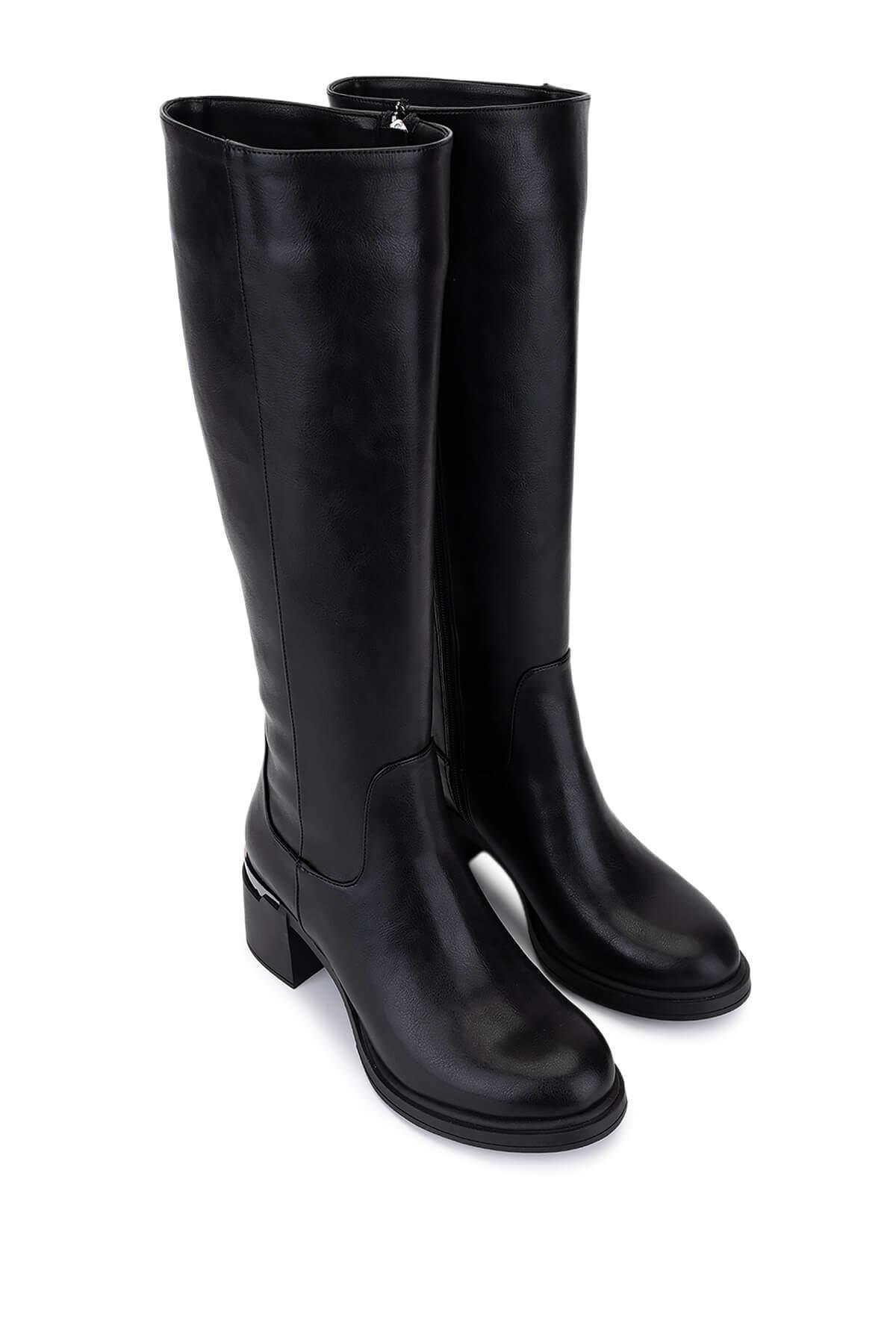 Tamer Tanca Kadın Suni Deri Siyah Topuklu Çizme