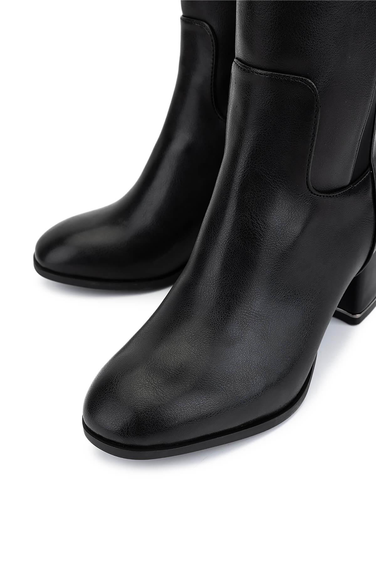 Tamer Tanca Kadın Suni Deri Siyah Topuklu Çizme