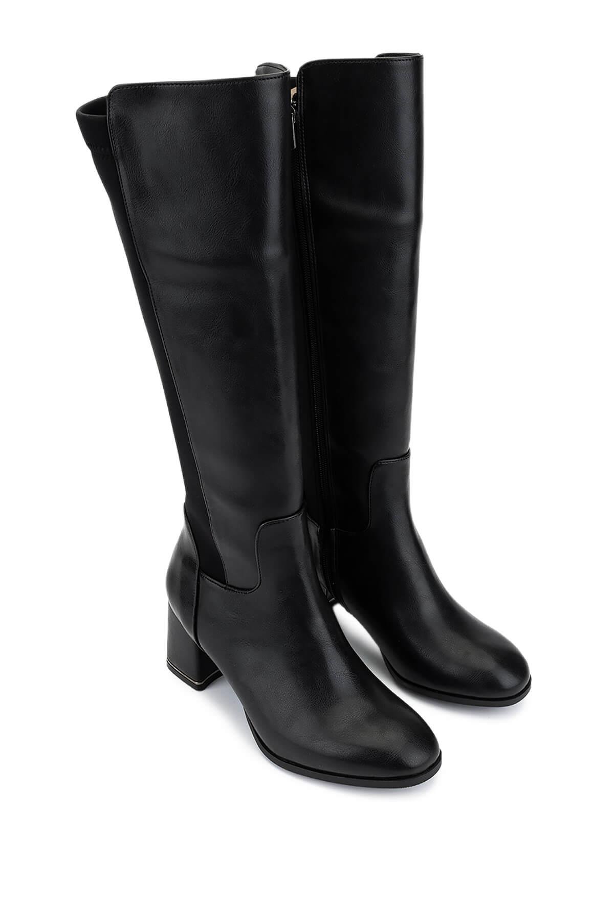 Tamer Tanca Kadın Suni Deri Siyah Topuklu Çizme