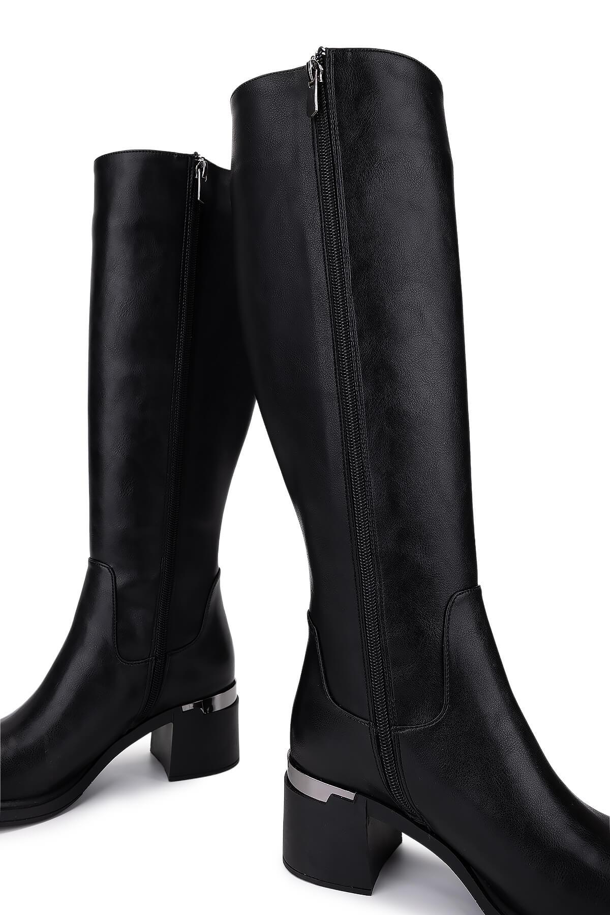 Tamer Tanca Kadın Suni Deri Siyah Topuklu Çizme