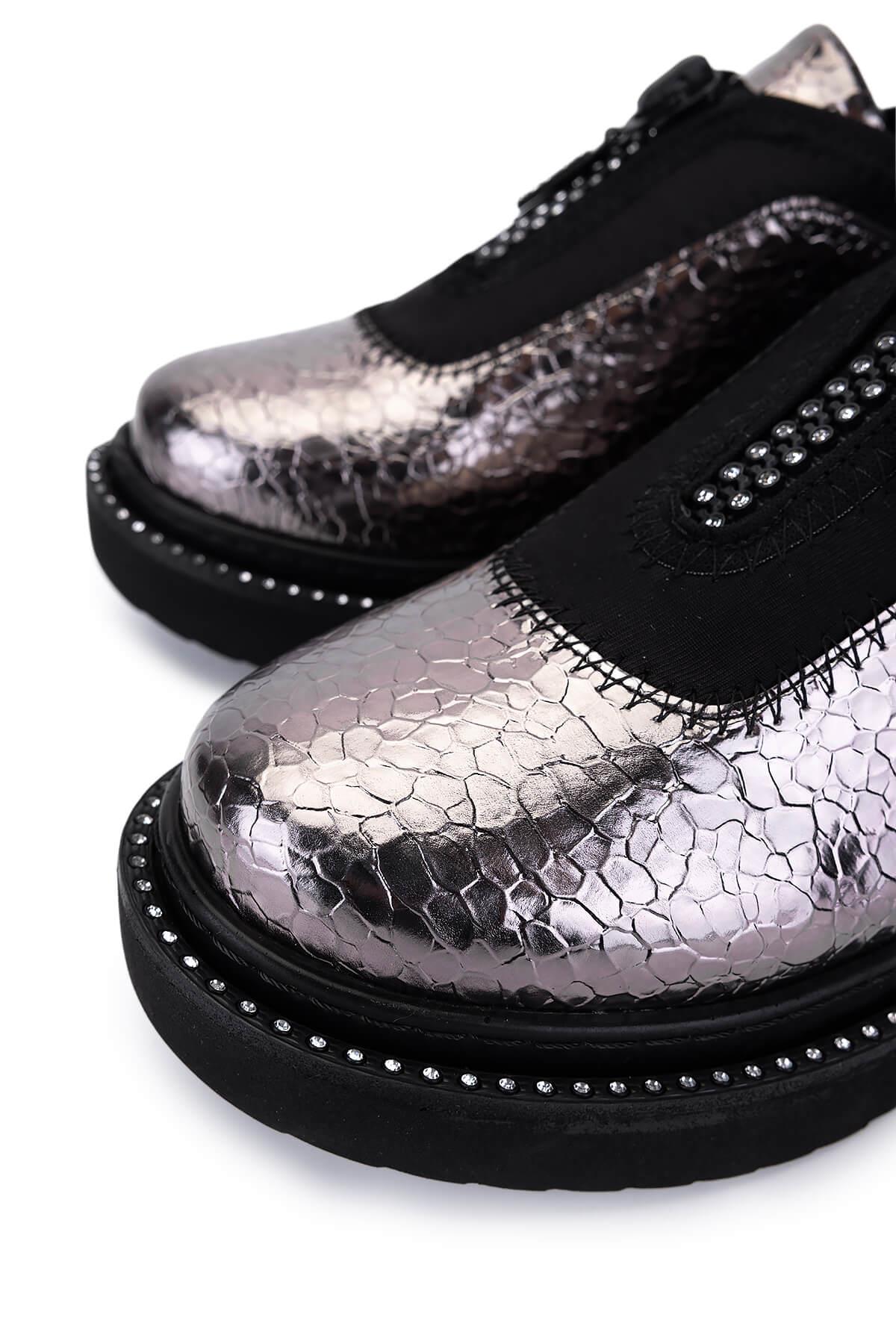 Tamer Tanca Kadın Suni Deri/Tekstil Metalik Casual Ayakkabı